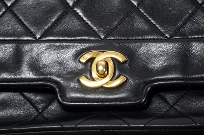 [Rank AB] CHANEL Vintage Diana 25 Matelasse Lambskin Chain Shoulder Bag Black