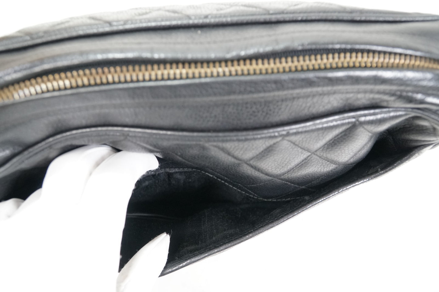CHANEL Quilted Grained Leather Fringe Chain Shoulder Bag Black CC Vintage JAPAN