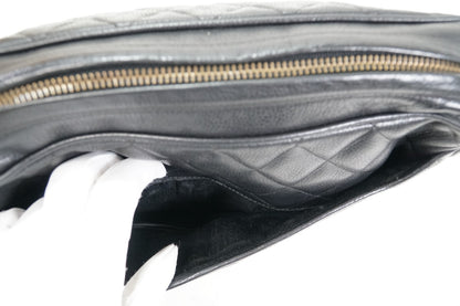 CHANEL Quilted Grained Leather Fringe Chain Shoulder Bag Black CC Vintage JAPAN