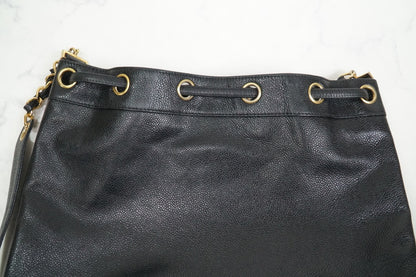 CHANEL Triple Coco Caviar Skin Drawstring Chain Shoulder Bag Black Gold Vintage