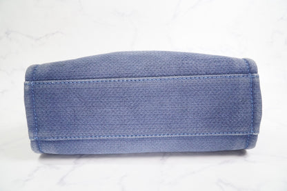 [Rank AB] CHANEL Deauville Canvas Chain Tote Bag Blue Navy Silver Hardware PM