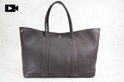 [EXCELLENT] HERMES Garden Party PM 36 Ebene Negonda Leather Tote Handbag T Stamp