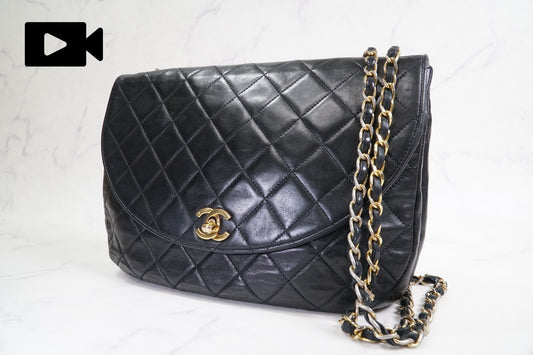 CHANEL Matelasse Half Moon Chain Shoulder Bag Lambskin Black GHW Vintage