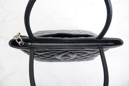 [Rank AB] CHANEL Medallion Tote Caviar Leather Black Silver HW w/ Box Dust Bag