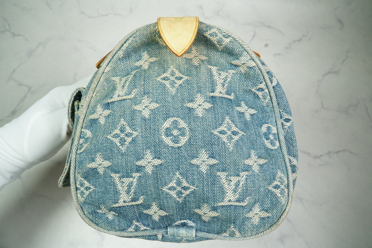 [Good] Louis Vuitton Monogram Denim Neo Speedy Handbag Blue M95019 Vintage JAPAN