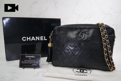 [Rank AB] CHANEL Matelasse Fringe Chain Shoulder Bag Black Lambskin Gold G Card