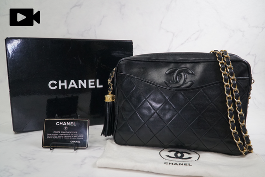 [Rank AB] CHANEL Matelasse Fringe Chain Shoulder Bag Black Lambskin Gold G Card