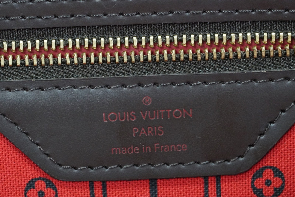 Louis Vuitton Neverfull MM Damier Ebene Tote Bag Brown Canvas Leather France