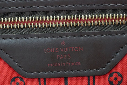 Louis Vuitton Neverfull MM Damier Ebene Tote Bag Brown Canvas Leather France