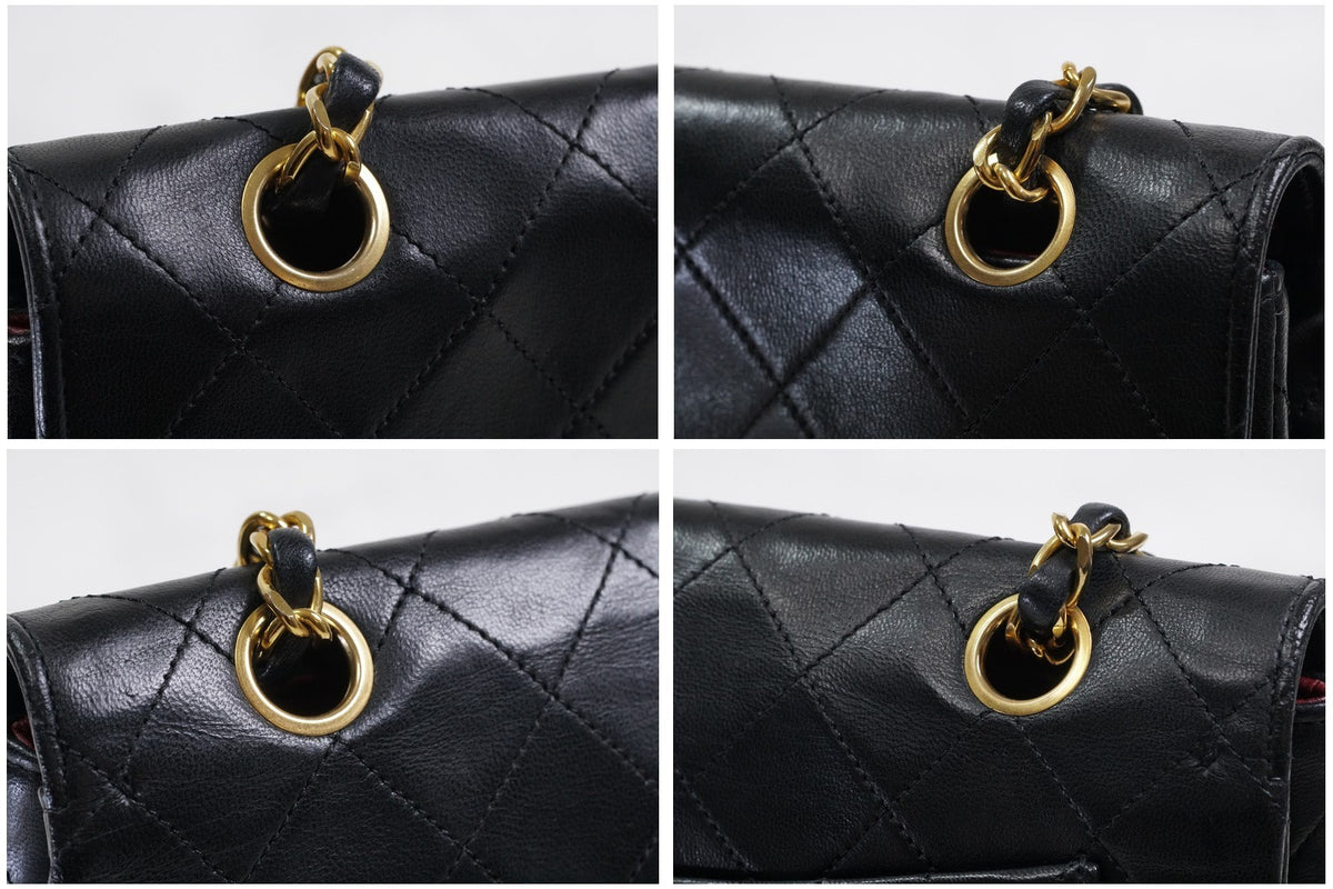 CHANEL Matelasse Full Flap W Chain Shoulder Bag Lambskin Black GHW Vintage Auth