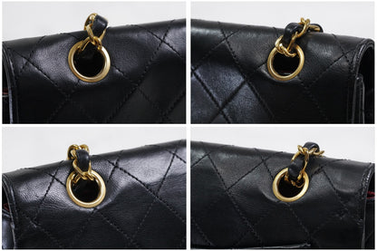 CHANEL Matelasse Full Flap W Chain Shoulder Bag Lambskin Black GHW Vintage Auth