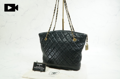 Chanel Matelasse Chain Shoulder Bag Fan Shape Black Leather GHW Vintage 1-Series