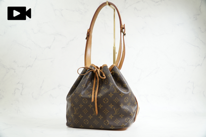 [Good] LOUIS VUITTON Monogram Petit Noe Shoulder Bucket Bag Leather Brown AR0921