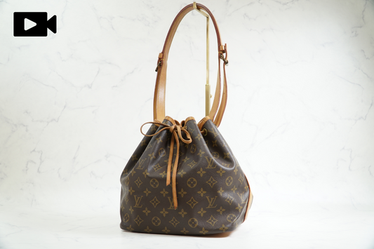 [Good] LOUIS VUITTON Monogram Petit Noe Shoulder Bucket Bag Leather Brown AR0921