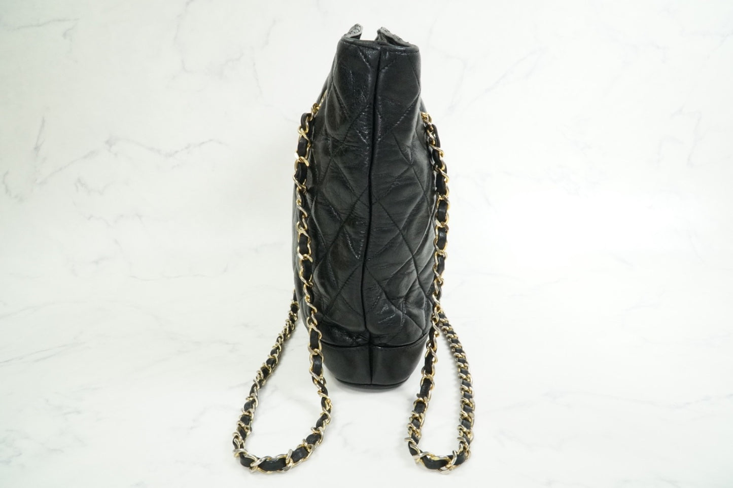 Chanel Matelasse Chain Shoulder Bag Fan Shape Black Leather GHW Vintage 1-Series