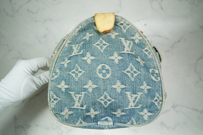 [Good] Louis Vuitton Monogram Denim Neo Speedy Handbag Blue M95019 Vintage JAPAN