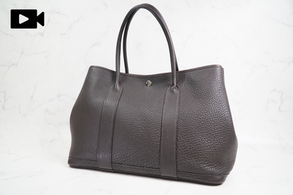 [EXCELLENT] HERMES Garden Party PM 36 Ebene Negonda Leather Tote Handbag T Stamp