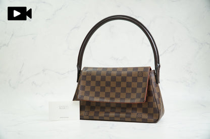 [Very Good] Louis Vuitton Damier Ebene Mini Looping Special Order N51158 Bag
