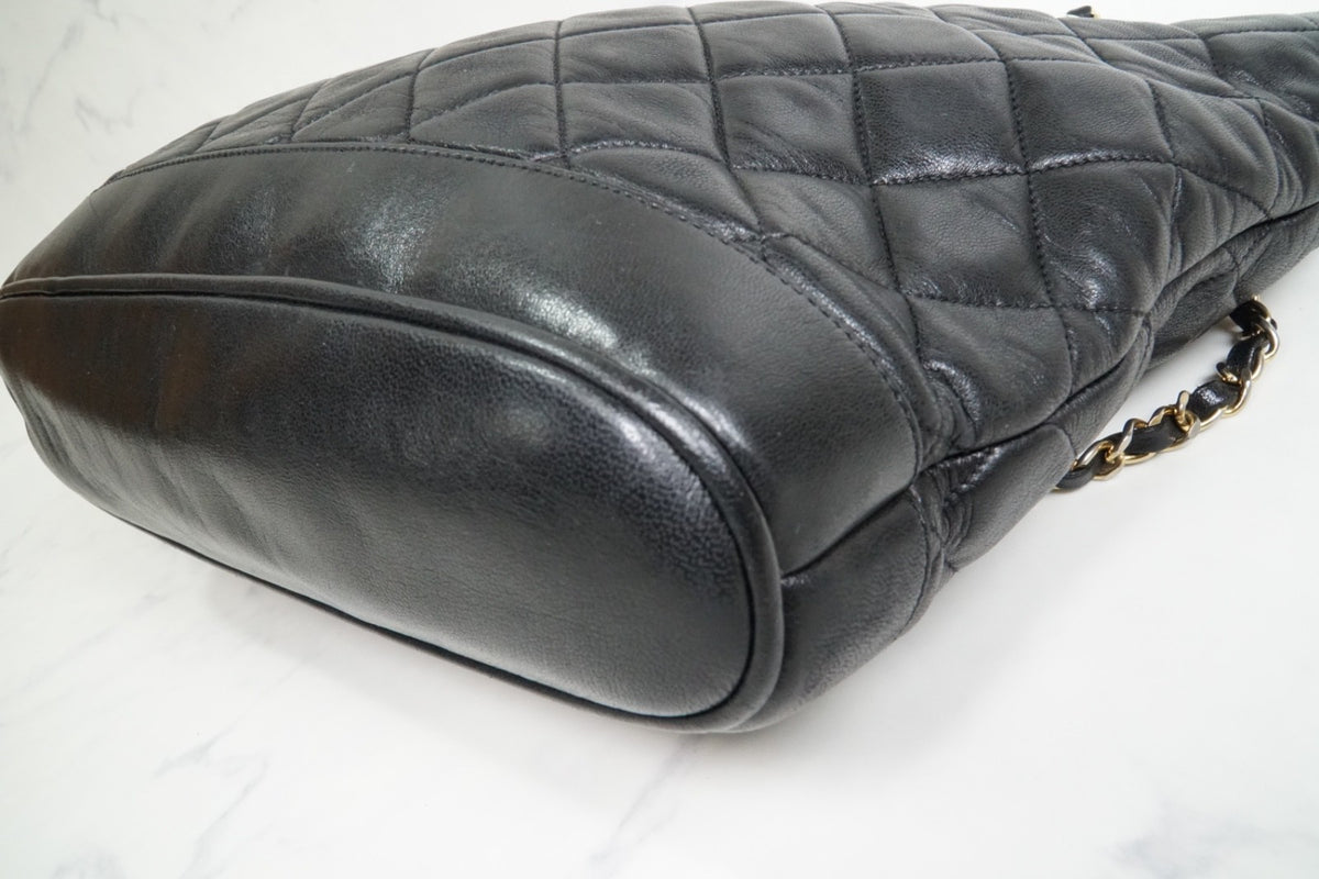 Chanel Matelasse Chain Shoulder Bag Fan Shape Black Leather GHW Vintage 1-Series