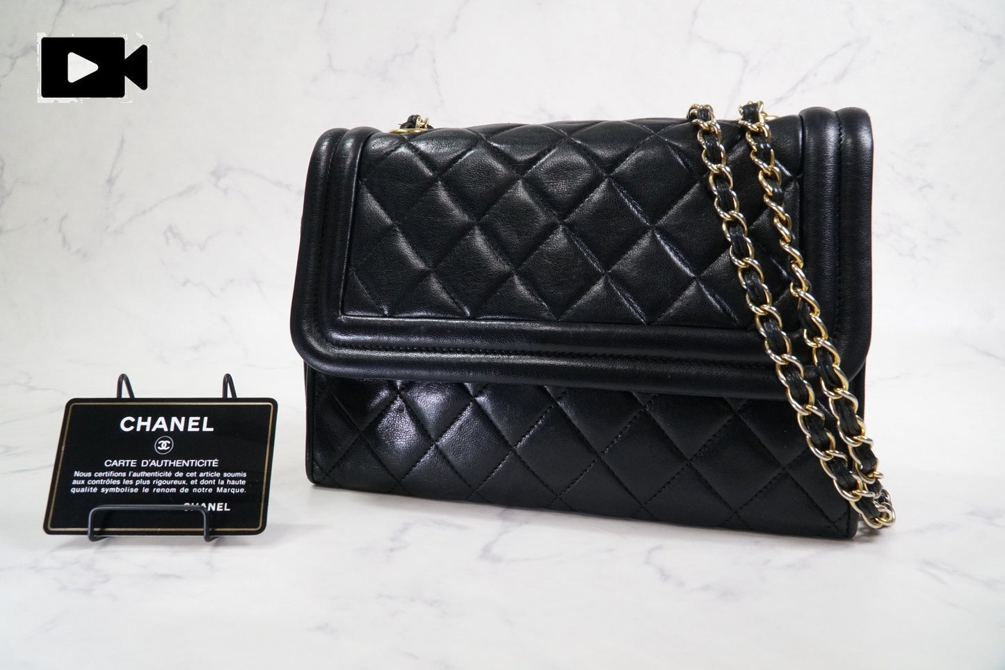 [Rank AB] CHANEL Matelasse Fringe Chain Shoulder Bag Black Leather Gold 1148788