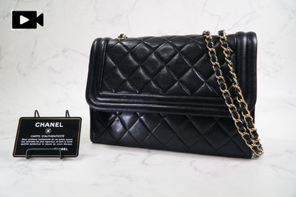 [Rank AB] CHANEL Matelasse Fringe Chain Shoulder Bag Black Leather Gold 1148788