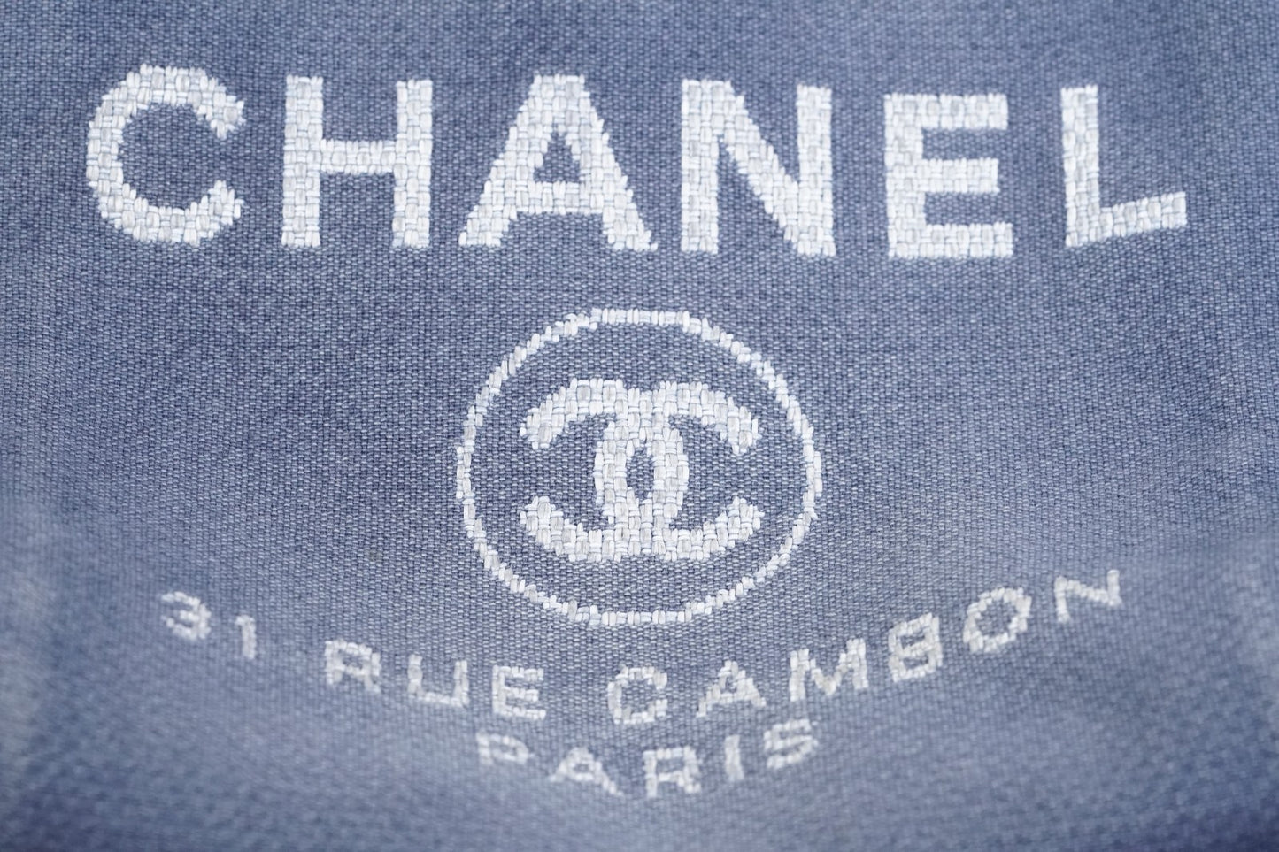 [Rank AB] CHANEL Deauville Canvas Chain Tote Bag Blue Navy Silver Hardware PM