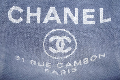 [Rank AB] CHANEL Deauville Canvas Chain Tote Bag Blue Navy Silver Hardware PM