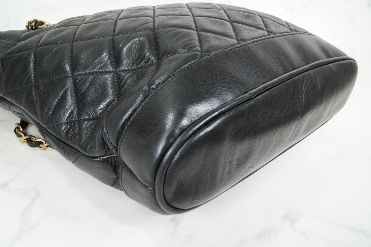 Chanel Matelasse Chain Shoulder Bag Fan Shape Black Leather GHW Vintage 1-Series
