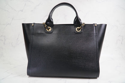 [VERY GOOD] CHANEL Deauville 2way Leather Tote Bag Caviar Skin Black Gold Auth