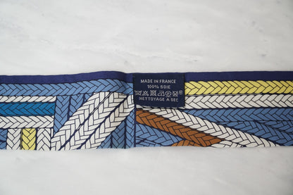 [Excellent] Hermes Twilly Tresses H Silk Blue Ribbon Scarf w/ Box From JAPAN