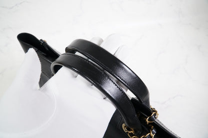 [VERY GOOD] CHANEL Deauville 2way Leather Tote Bag Caviar Skin Black Gold Auth