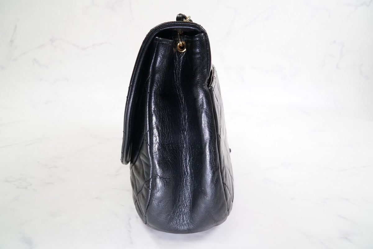 CHANEL Matelasse Half Moon Chain Shoulder Bag Lambskin Black GHW Vintage