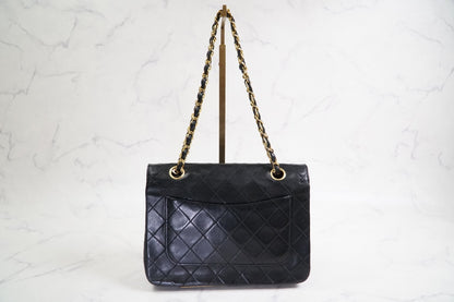 CHANEL Matelasse Full Flap W Chain Shoulder Bag Lambskin Black GHW Vintage Auth