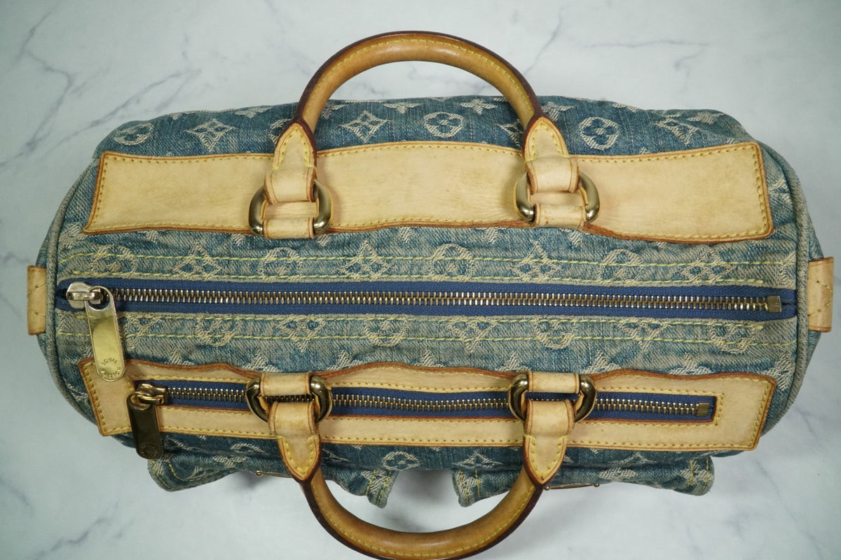 [Good] Louis Vuitton Monogram Denim Neo Speedy Handbag Blue M95019 Vintage JAPAN