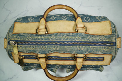 [Good] Louis Vuitton Monogram Denim Neo Speedy Handbag Blue M95019 Vintage JAPAN