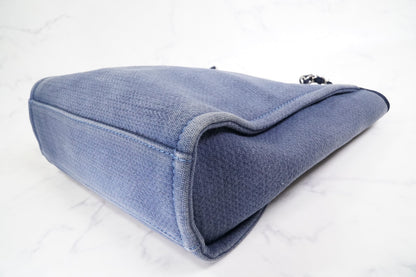 [Rank AB] CHANEL Deauville Canvas Chain Tote Bag Blue Navy Silver Hardware PM