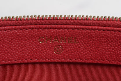 [EXCELLENT] CHANEL Caviar Skin Zipped Chain Wallet Coral Red Crossbody Bag Gold