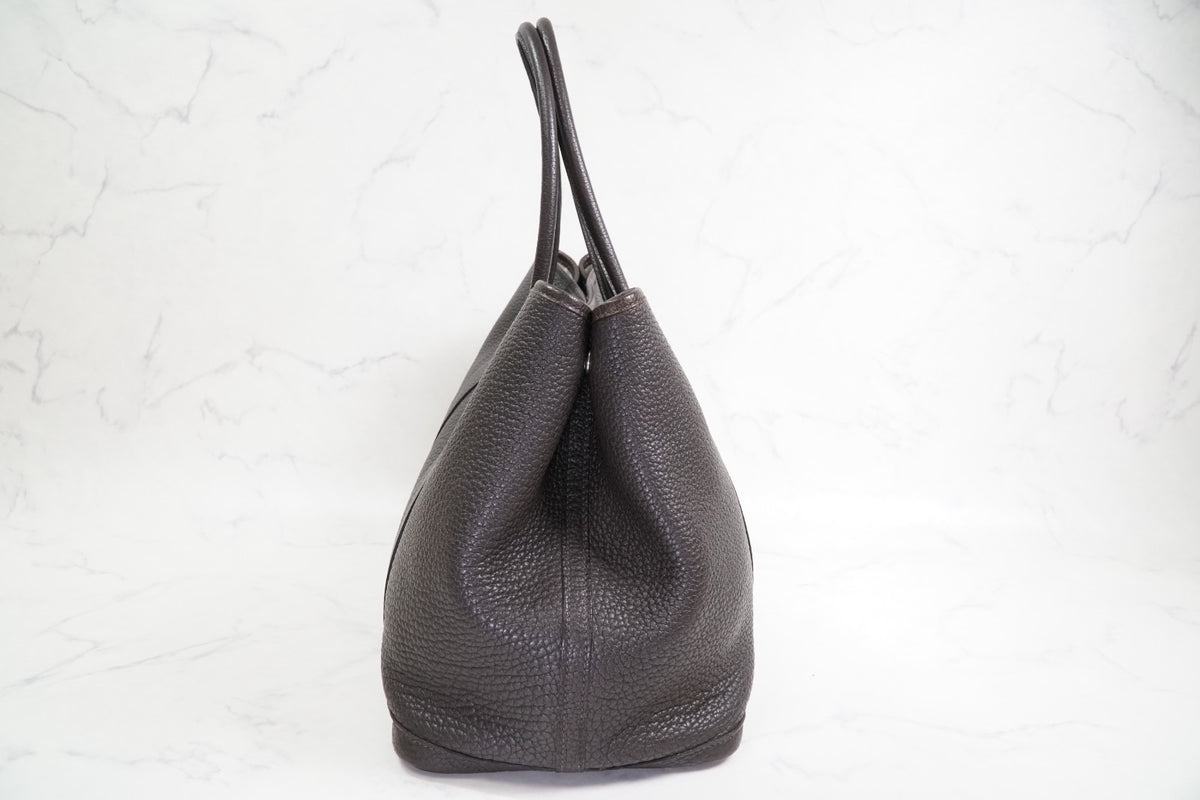 [EXCELLENT] HERMES Garden Party PM 36 Ebene Negonda Leather Tote Handbag T Stamp
