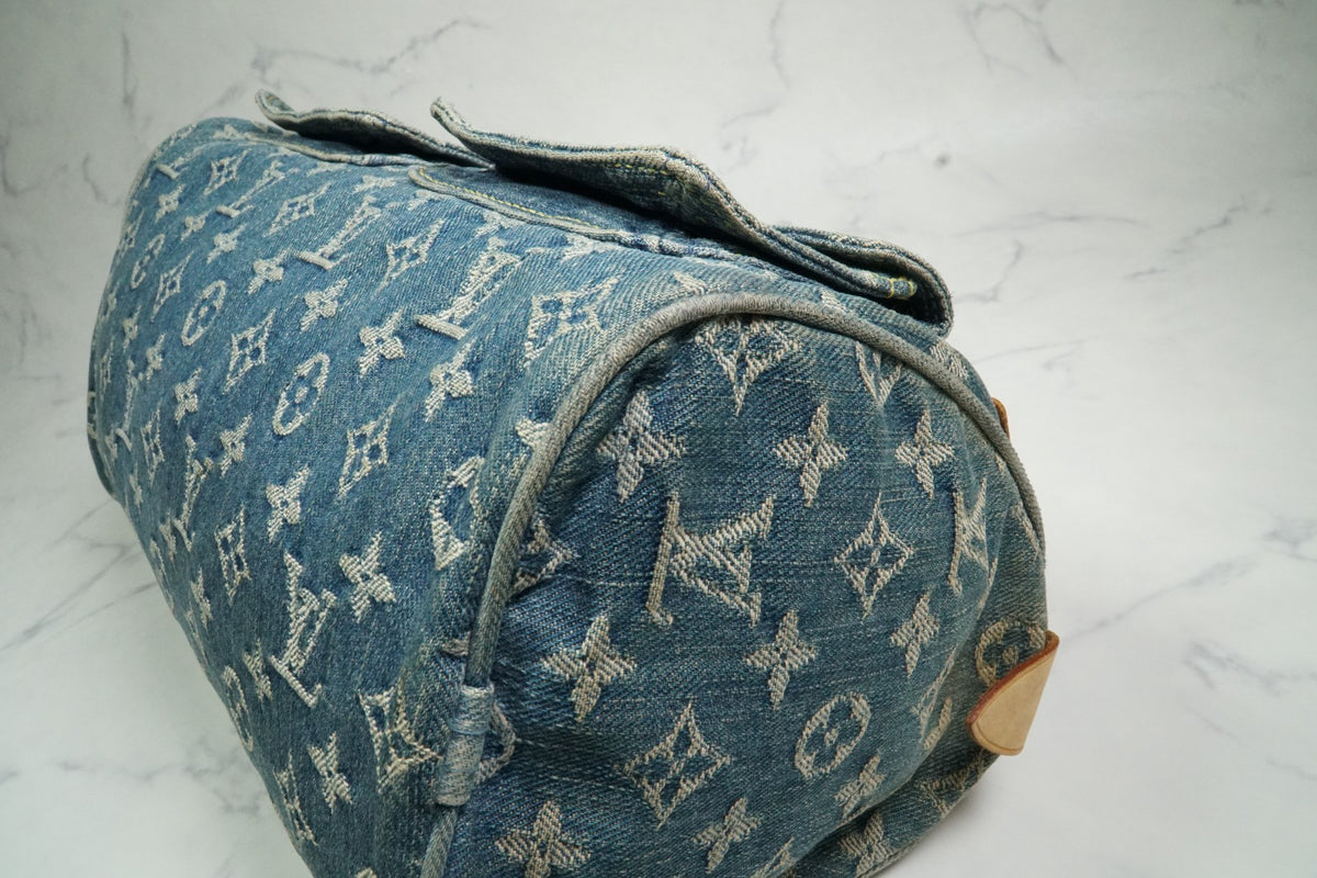 [Good] Louis Vuitton Monogram Denim Neo Speedy Handbag Blue M95019 Vintage JAPAN