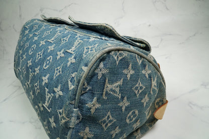 [Good] Louis Vuitton Monogram Denim Neo Speedy Handbag Blue M95019 Vintage JAPAN