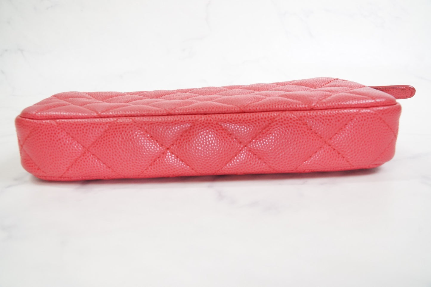 [EXCELLENT] CHANEL Caviar Skin Zipped Chain Wallet Coral Red Crossbody Bag Gold