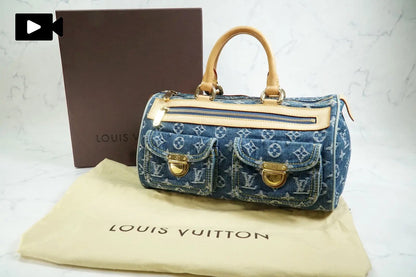 [Rank AB w/ Box ] Louis Vuitton Monogram Denim Neo Speedy Blue Handbag M95019