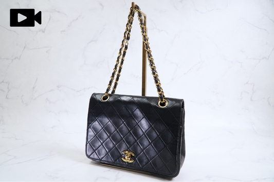 CHANEL Matelasse Full Flap W Chain Shoulder Bag Lambskin Black GHW Vintage Auth