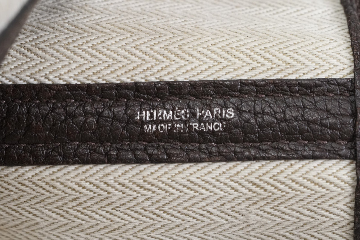 [EXCELLENT] HERMES Garden Party PM 36 Ebene Negonda Leather Tote Handbag T Stamp