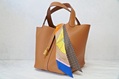Hermes Twilly Silk Scarf Belt Rope Dot Blue Orange Beige Ribbon with Box JAPAN