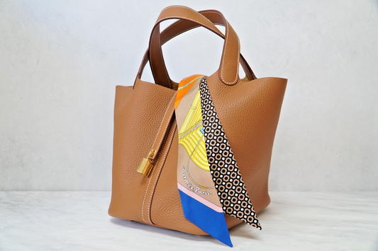 Hermes Twilly Silk Scarf Belt Rope Dot Blue Orange Beige Ribbon with Box JAPAN