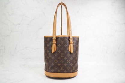 [Good] LOUIS VUITTON Monogram Bucket PM M42238 Shoulder Tote Bag Brown FL0052