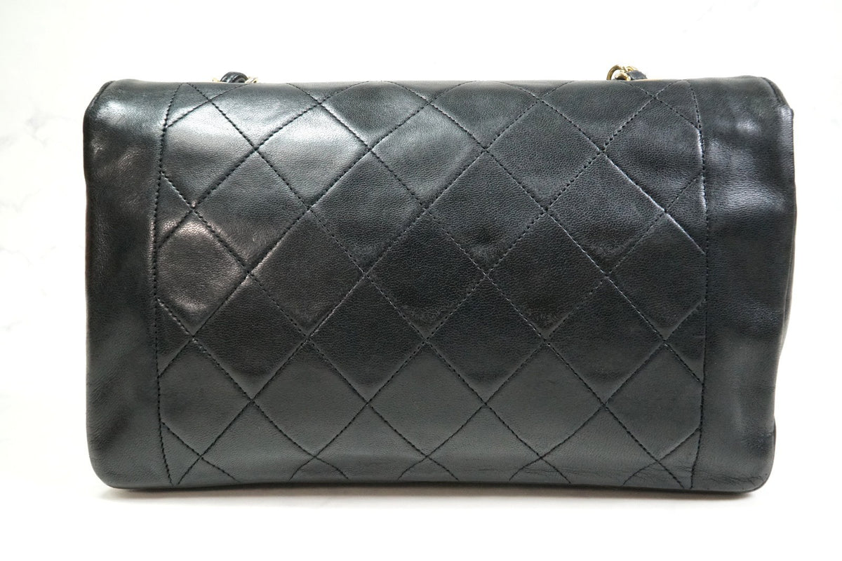[Rank AB] CHANEL Vintage Diana 25 Matelasse Lambskin Chain Shoulder Bag Black