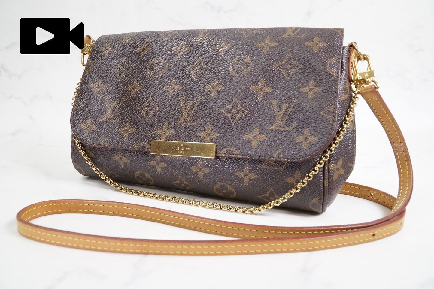 [Very Good] LOUIS VUITTON Monogram Favorite MM M40718 Shoulder Bag Purse w/Chain