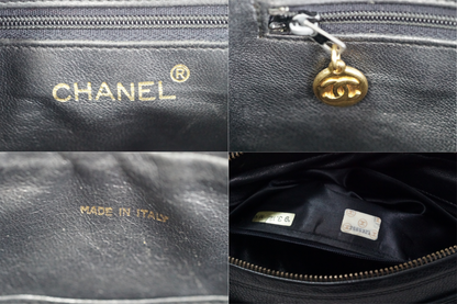 CHANEL Quilted Grained Leather Fringe Chain Shoulder Bag Black CC Vintage JAPAN